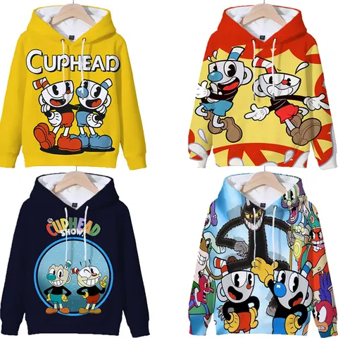 Детские толстовки с капюшоном Cuphead Game Mugman для мальчиков и девочек, толстовки в стиле аниме, милые топы, детские пуловеры с 3D капюшоном, повседневная уличная одежда Sudadera