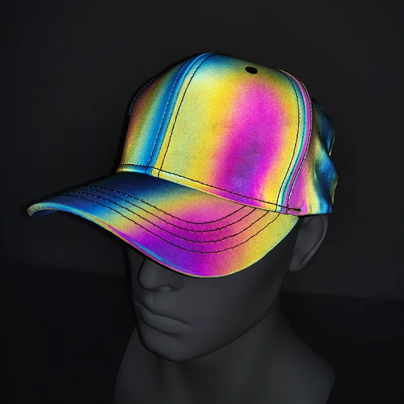 

Reflective Baseball Cap Colorful Dazzling European Style Hip Hop Hat Glow-in-the-dark Rainbow Hat Men Women Fashion Visor 2022