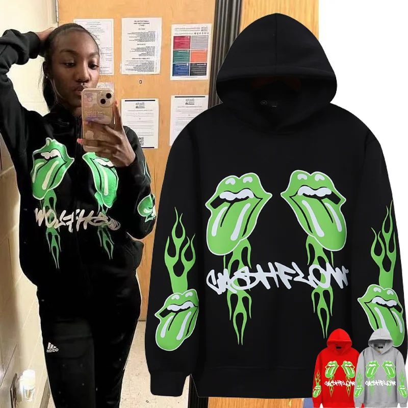 

Толстовка с капюшоном для мужчин и женщин, винтажный свитшот из замши, с принтом языков пламени, многофункциональный пуловер