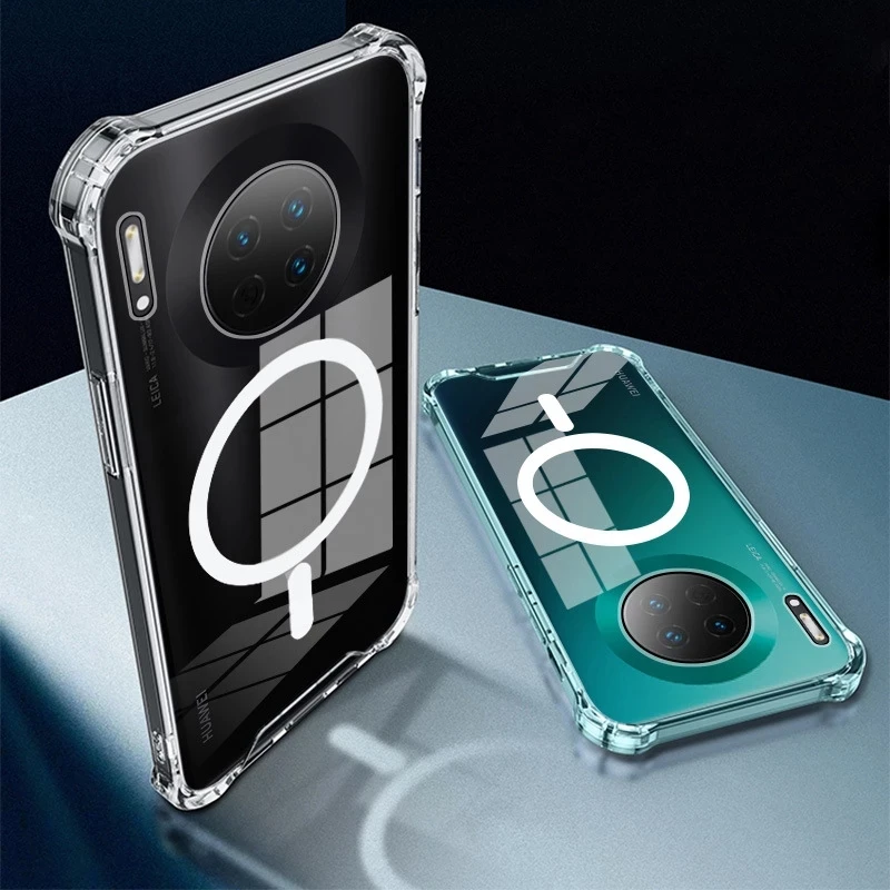 

For Huawei P30 P40 P50 Pro Magsafe Magnetic Case Wireless Charging Transparent Shockproof Acrylic Phone Cover For Mate 30 40 Pro