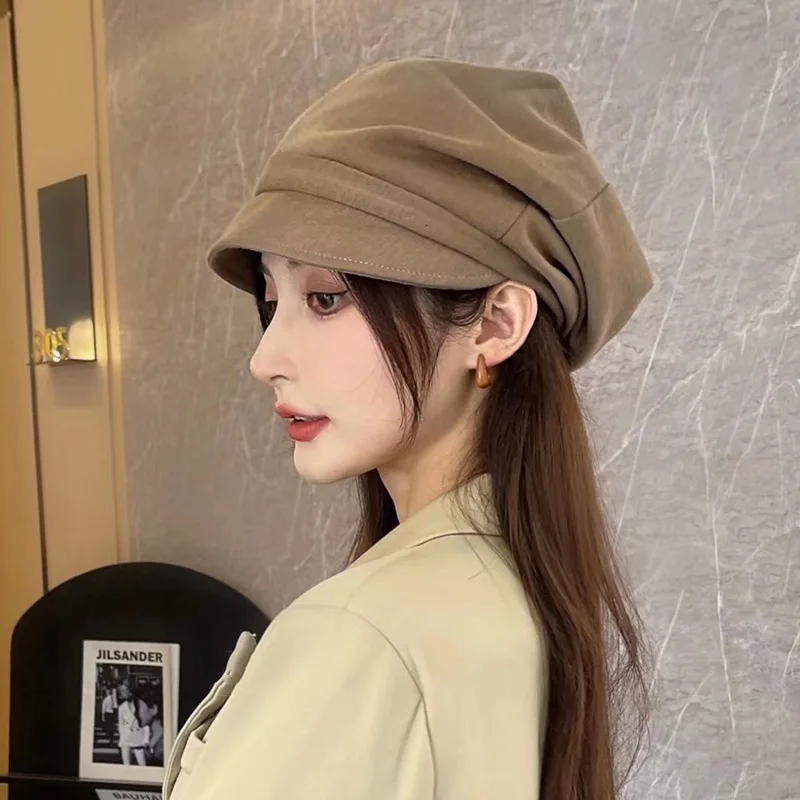 

Popular fashion octagonal hat shopping warm fashion hat female Korean simple popular short eave cap niche design drape pile hat