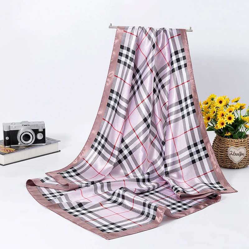 

Silk Scarves Women Foulard Satin Square Head Hijab Scarfs Ladies Luxury Brand Shawls 90*90 Bandana Large wrap bandanna muffler