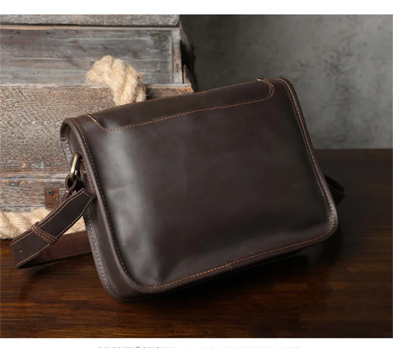 Simple vintage genuine leather men messenger bag outdoor daily work high quality natural crazy horse cowhide shoulder bag Teens