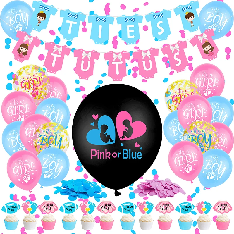 

36Pcs Boy or Girl Gender Reveal Party Balloon Supplies Black Gender Reveal Confetti Foil Balloon Baby Shower Party Decoration