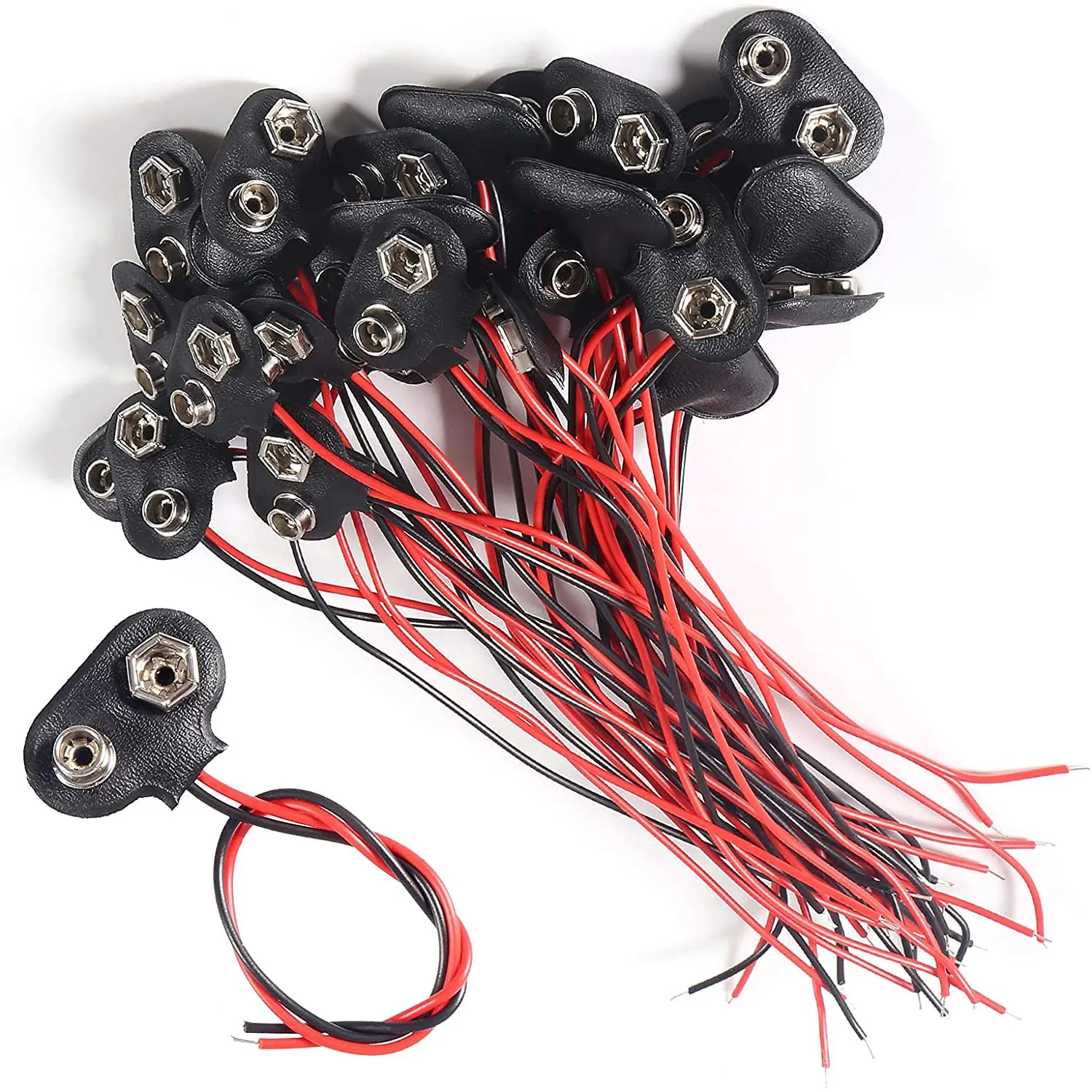 

20 Pack T Type 9 V Battery Clip Connector Long Cable Connection Hard Shell Black Red Faux Leather Long Cable Housing Connector