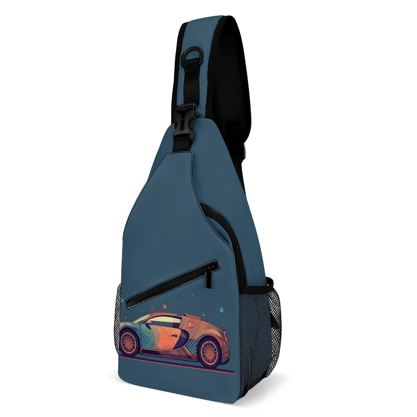 

Super Sports Car Chest Bags Retro Multicolored Print Shoulder Bag Novelty Phone Crossbody Bag Hiking Outdoor Style Sling Bags