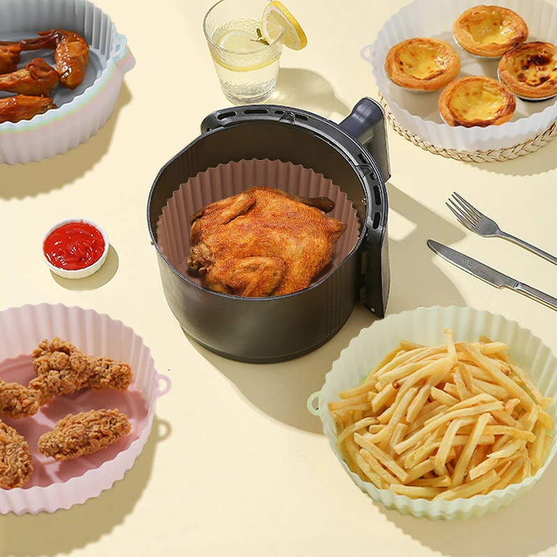 

AirFryer Reusable Pot Silicone Easy To Clean Oven Baking Tray Ninja Round Liner Pizza Plate Grill Pan Mat Air Fryer Accessories