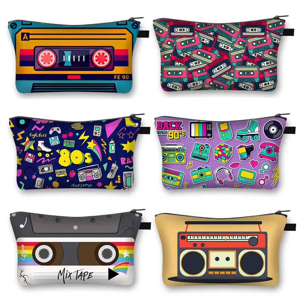 Print Cosmetic Case Back To 80s 90s Women Makeup Bag Girls Toiletries Bag Lipstick Storage Cosmetic Bags