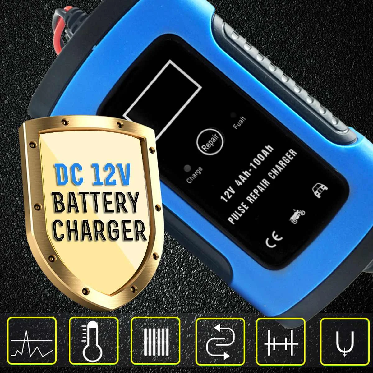 Auto 12V 6A Motorcycle LCD Smart Fast Car Battery Charger for Lead-Acid AGM GEL Batteries Intelligent Charging 12 V Volt 6 A AMP