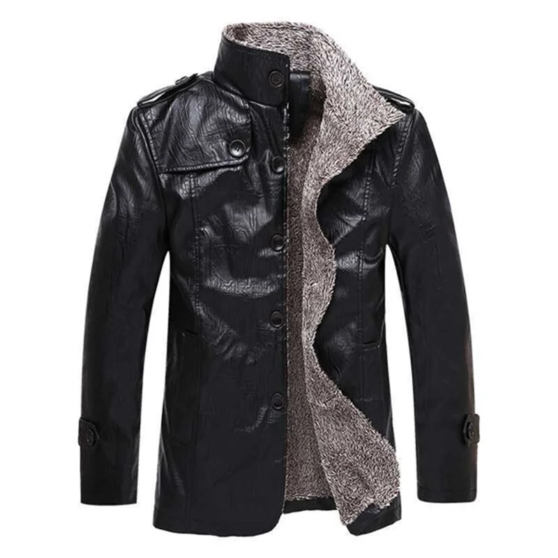 Men'S Stand Collar Fur One-Piece Leather  For Winter Wear New Style Lapel Thickened Coat For Warmth And Comfort Gentleman Fa