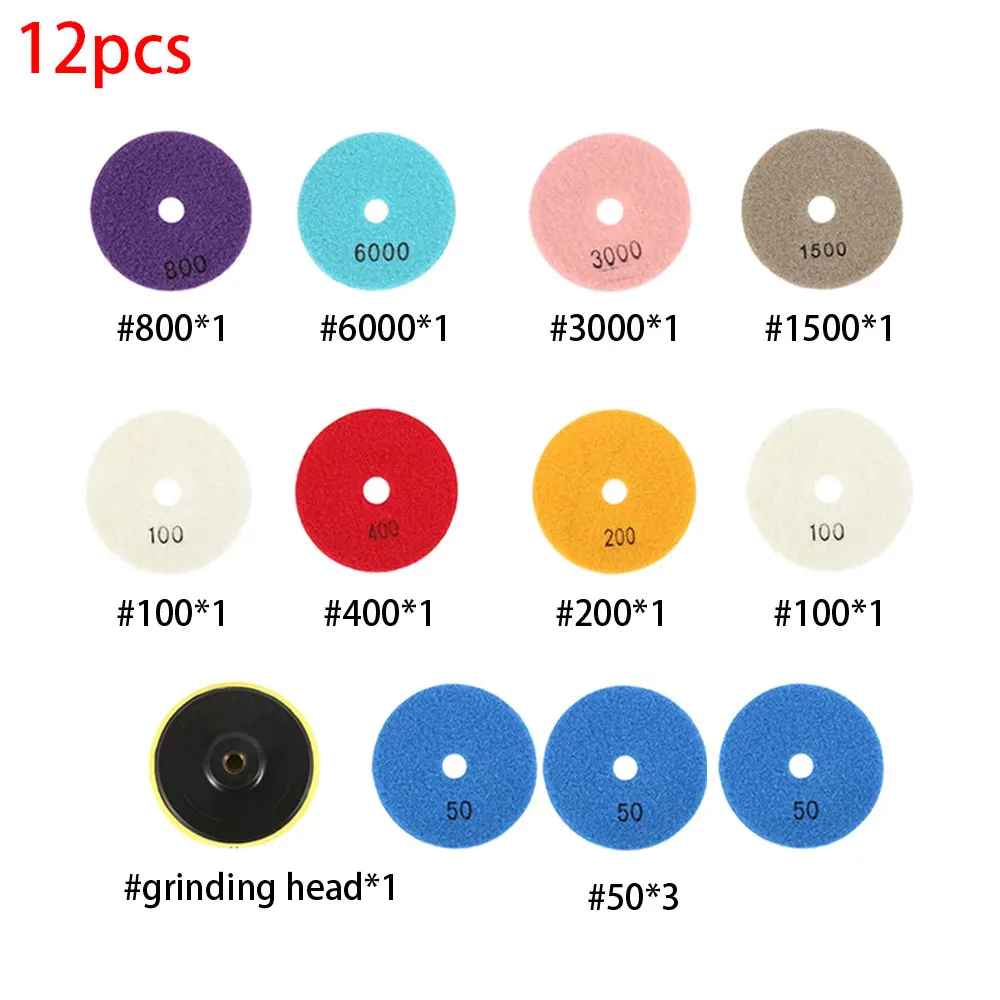 

12pcs Diamond Polishing Pads Set Polishings Wheel Granite Stone Concrete Marble Sharp Grinding Discs Marble Water Mill Sheet Kit