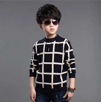 2022 Autumn Winter England Style Kids Boy Plaid Sweater Coat Children Clothing Baby Jacquard Cotton Boys Pullover 4-10Y Suéter