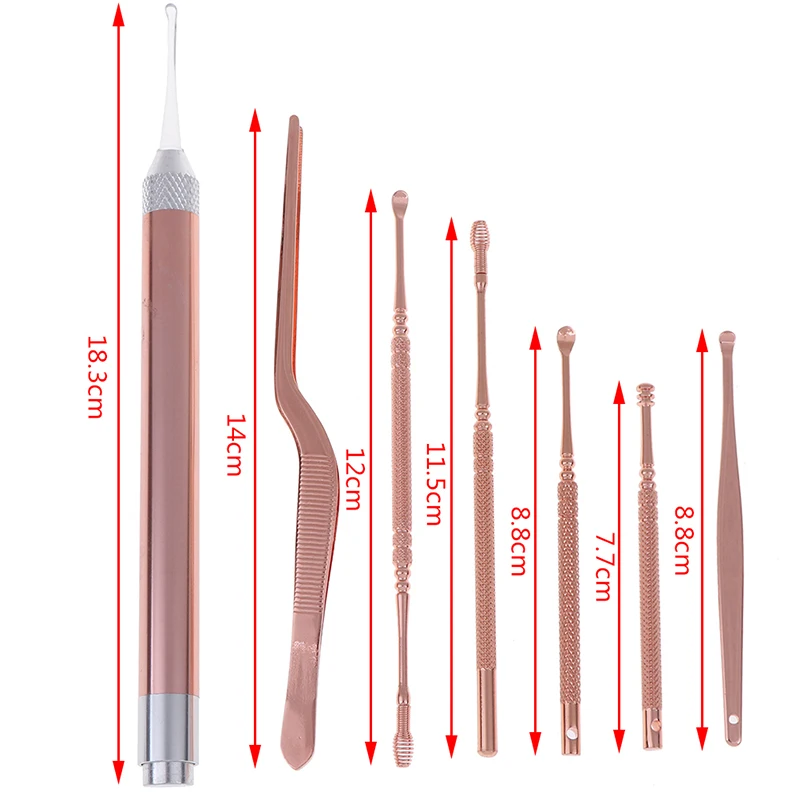 

7pcs/set LED Ear Wax Pickers Ear Clean Tool Stainless Steel Earpick Wax Remover Ear Pick Cleaner Ear Cleaner Spoon Care