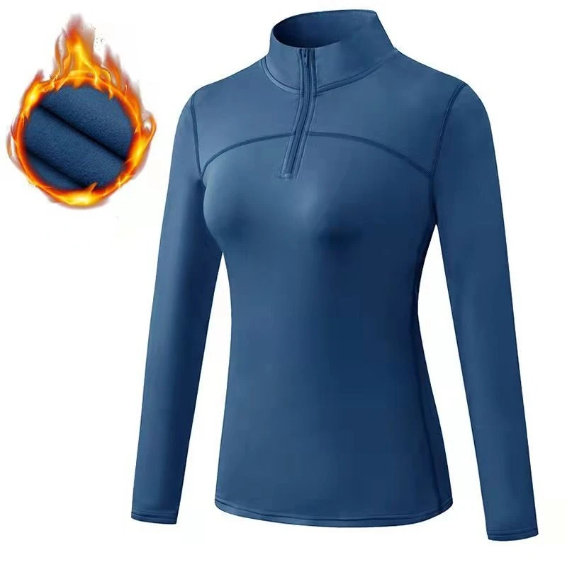 Yoga Long Sleeve Women High Elastic Tight T-Shirt Zip Neck Autumn Winter Warm Fleece Athletic Top Breathable Running Clothing