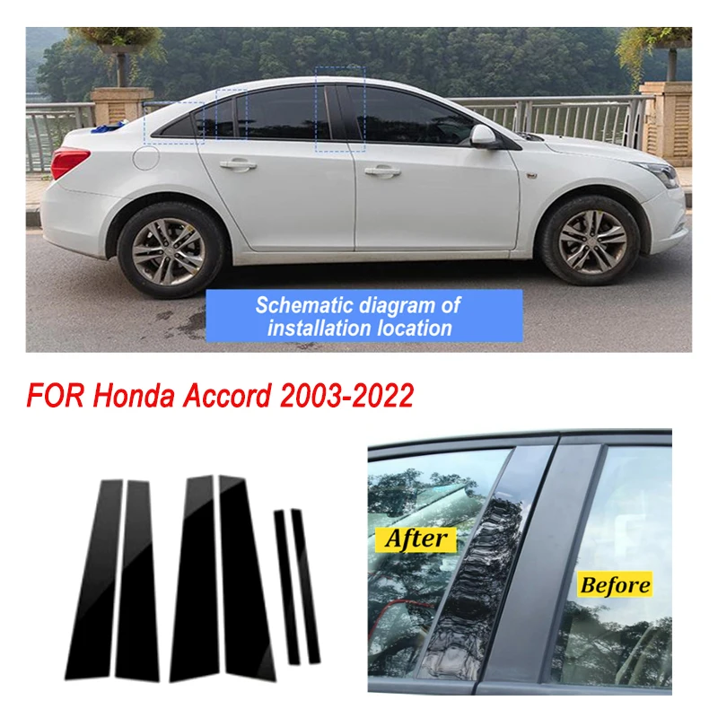 

6 шт./Набор для Honda Accord 2003-2013 2018-2023, автомобильные аксессуары, Черный Автомобильный Стайлинг, Окно B, колонна, автомобильные наклейки, отделка