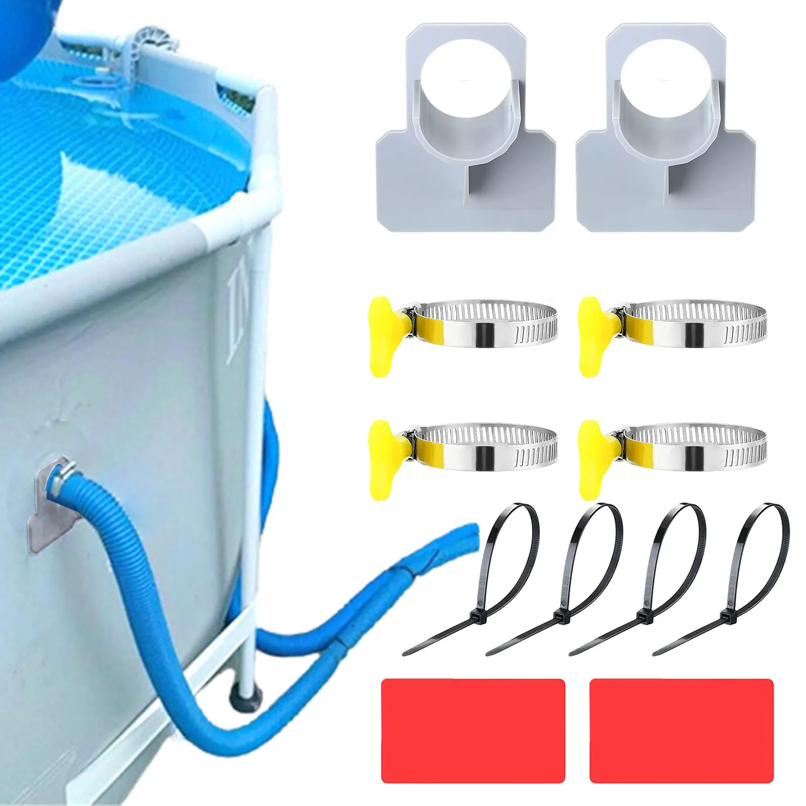 

Держатель трубы для бассейна, крепление для труб 30-38 мм для In-tex, выход для шланга выше земли с кабельными стяжками