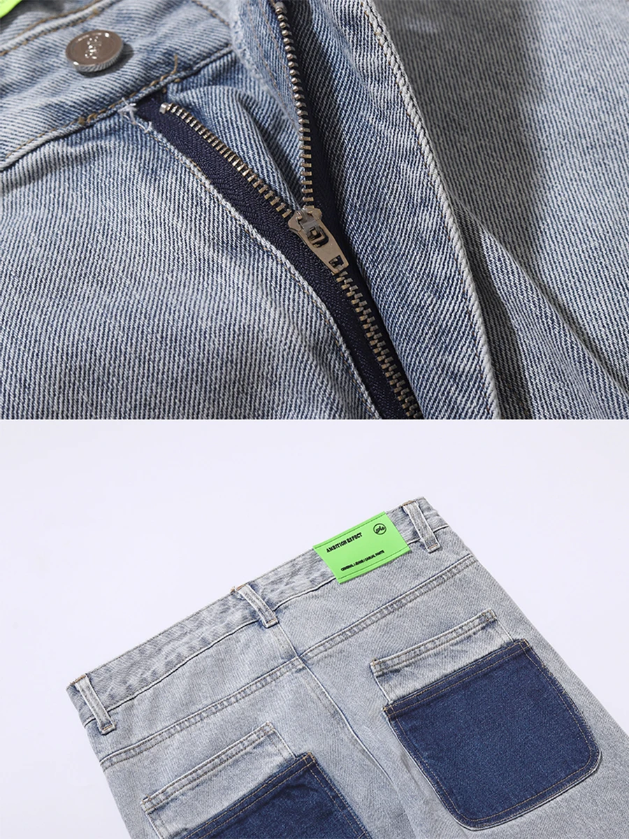 European High Street Butterfly and Snake Embroidered Straight Jeans Men's Ankle Zipper Retro Pocket Loose Denim Trousers Hip Hop