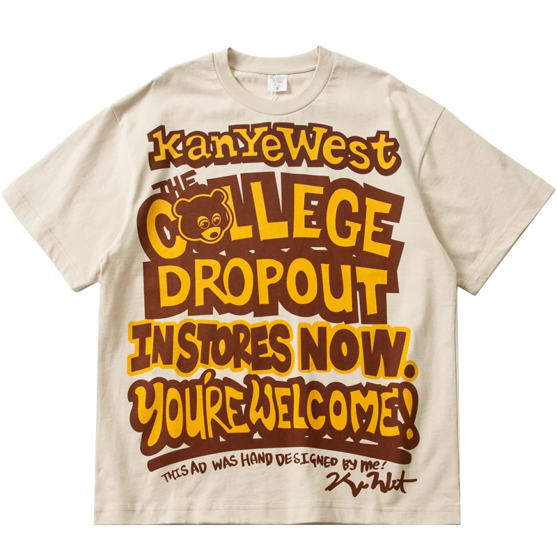 

Summer New European and American Fashion Brand Little Bear Letter Print Hip Hop Short Sleeve T-shirt Loose Shoulder Drop Tees