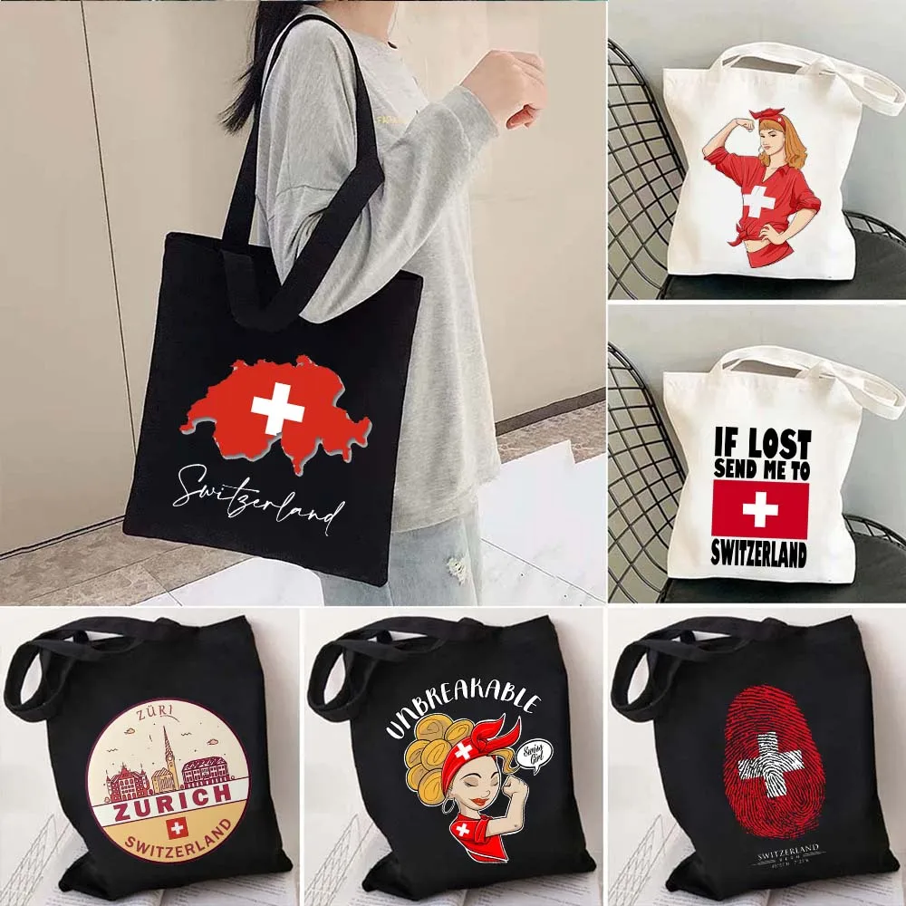Винтажная швейцарская карта страны, флаг, швейцарская девушка, эмблема группы Лондона, замок шильона, Люцерна, Холщовая Сумка, сумка на плечо