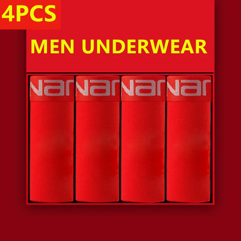 

2023 New 4 Pcs Men Big Size Underwear Red Boxer Shorts Cotton Knickers Underpants Marry Panties Boy Undies L XL 2XL 3XL 4XL
