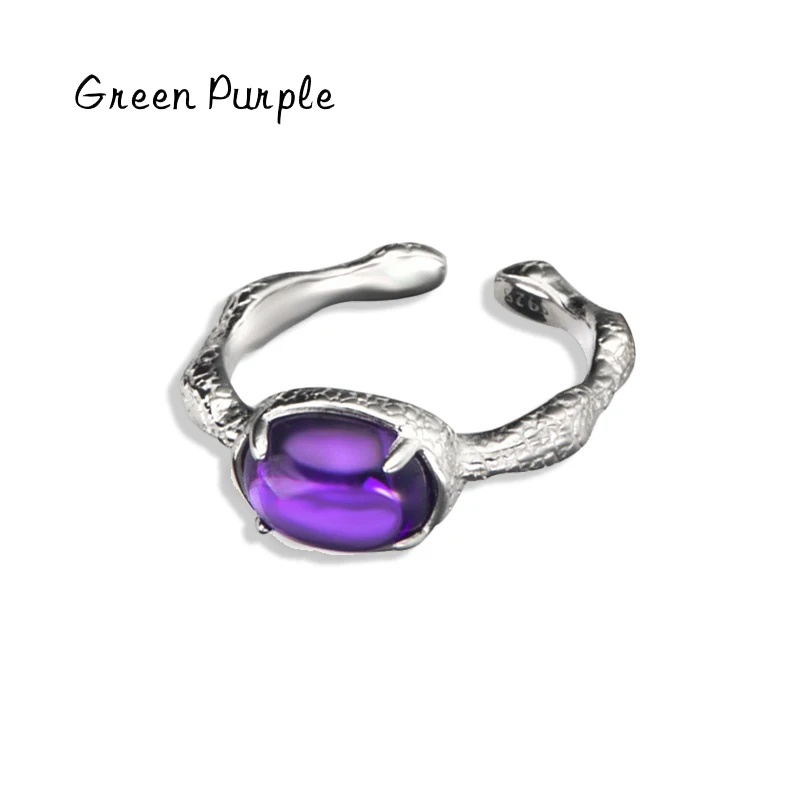 

Green Purple Real 925 Sterling Silver Trendy Amethyst Finger Open Rings For Women Wedding Engagement Band Fine Jewelry Anel