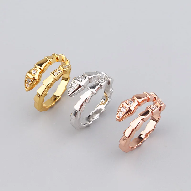 

Designer Collection Ring Single Circle Head Tail Paved Czech Zircon Plated Gold Color Snake Serpent Snakelike Open Narrow Rings