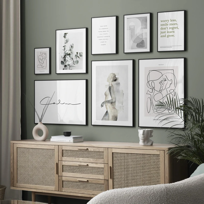 

Nordic Line Couple Abstract Character English Plant Painting Wall Decoration Painting Art Poster Canvas Picture Living Room