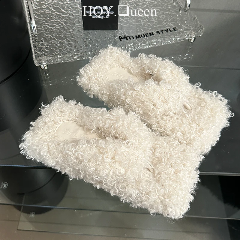 

Outside Fur Women Warm Slides Flip Flops Rubber Shallow Female Home Cotton Shoes Indoor Furry New Ladies 2023 Winter Slippers