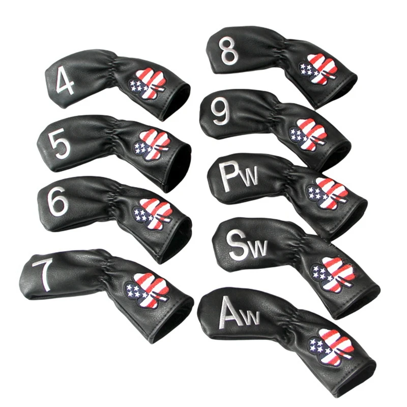 

9Pcs Golf Club Head Cover Stars And Stripes Leaf Iron Sleeve Putter Set For Male/Female Golfers