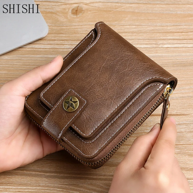 New Vintage Men Short Wallet Driving Licence ID Bank Credit Card Holder Classic Cowboy Design Zipper Coin Purse