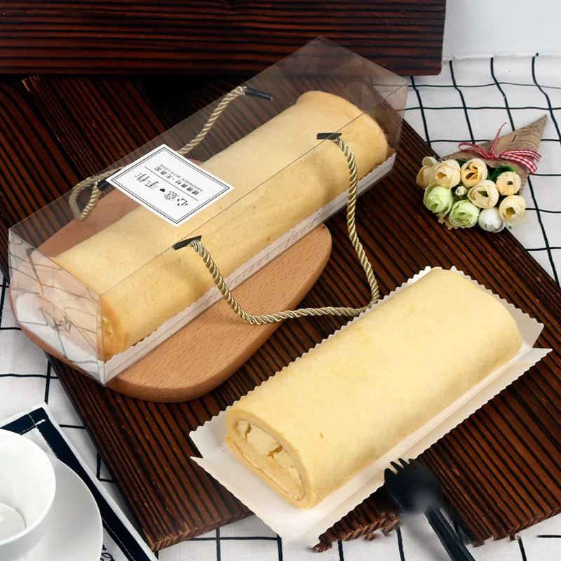 

10Pcs Portable Transparent Swiss Roll Plastic Cake Box With Paper Tray Cupcake Mooncake PET Packaging Gift Box Dessert Container