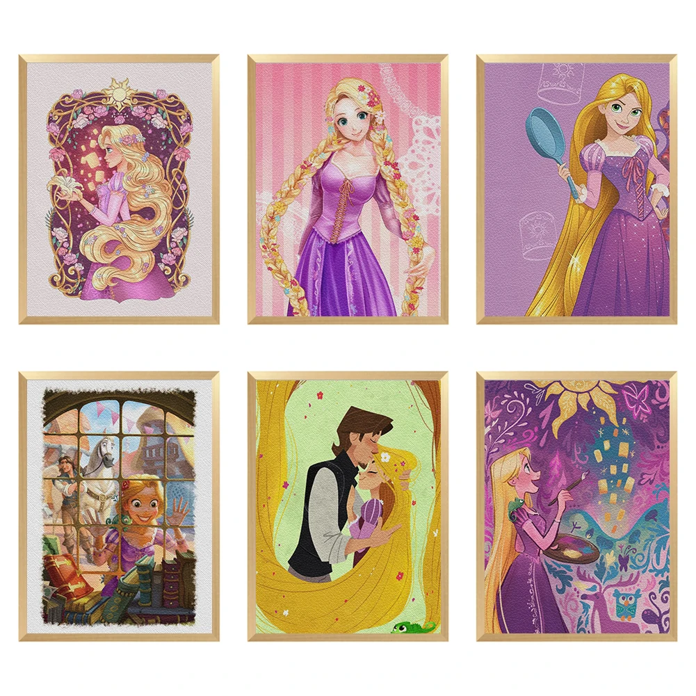 

22*30CM Good Quality A4 Disney Rapunzel Princess Synthetic Faux Leather Sheet Lychee Cross Printed for DIY Portrait Material