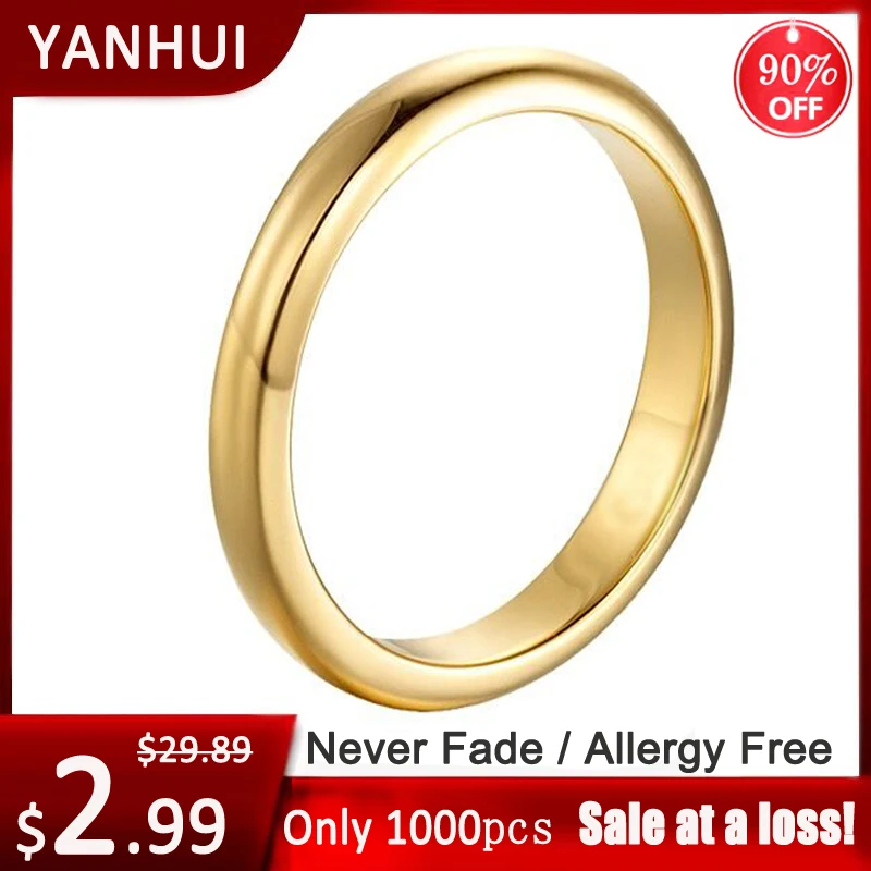 Купи Never Fade Original Solid Stainless Steel Gold Color Gloss Rings For Women and Men Simple Couple Wedding Band Engagement Jewelry за 179 рублей в магазине AliExpress