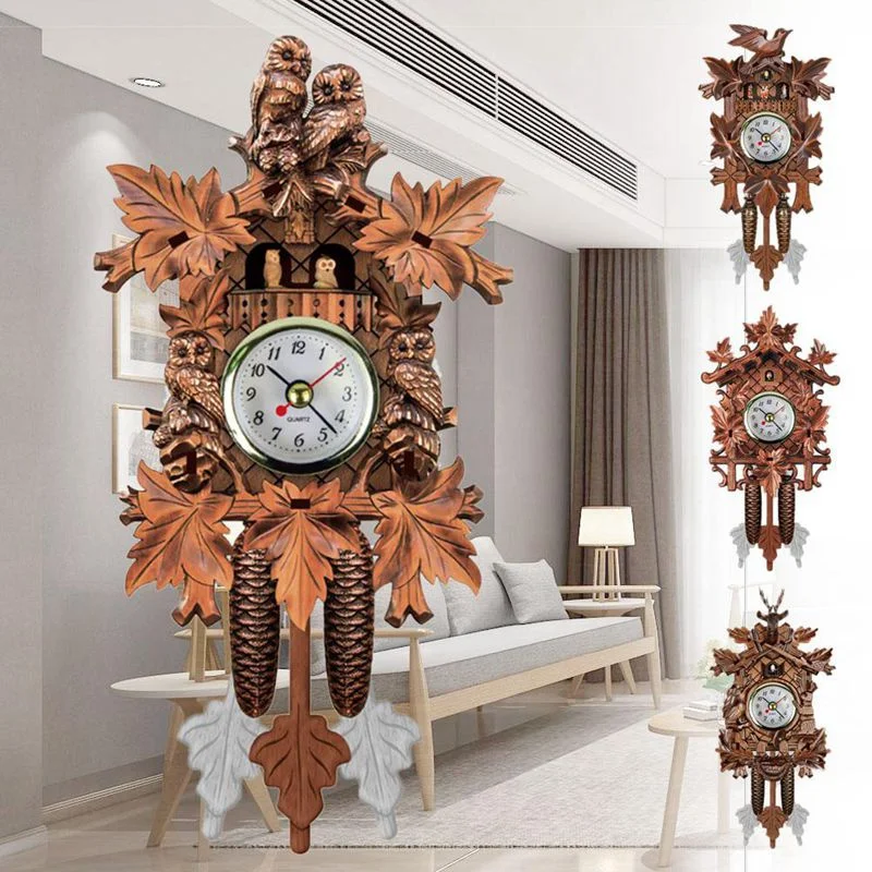 Reloj de pared con forma de pájaro para sala de estar, péndulo artesanal de madera colgante con forma de Casa de tamaño pequeño Vintage