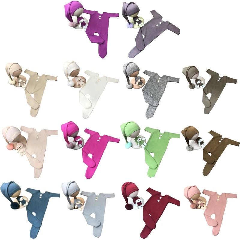 

3 Pcs Newborn Photography Props Outfits Baby Long Sleeves Romper Hat Doll Set