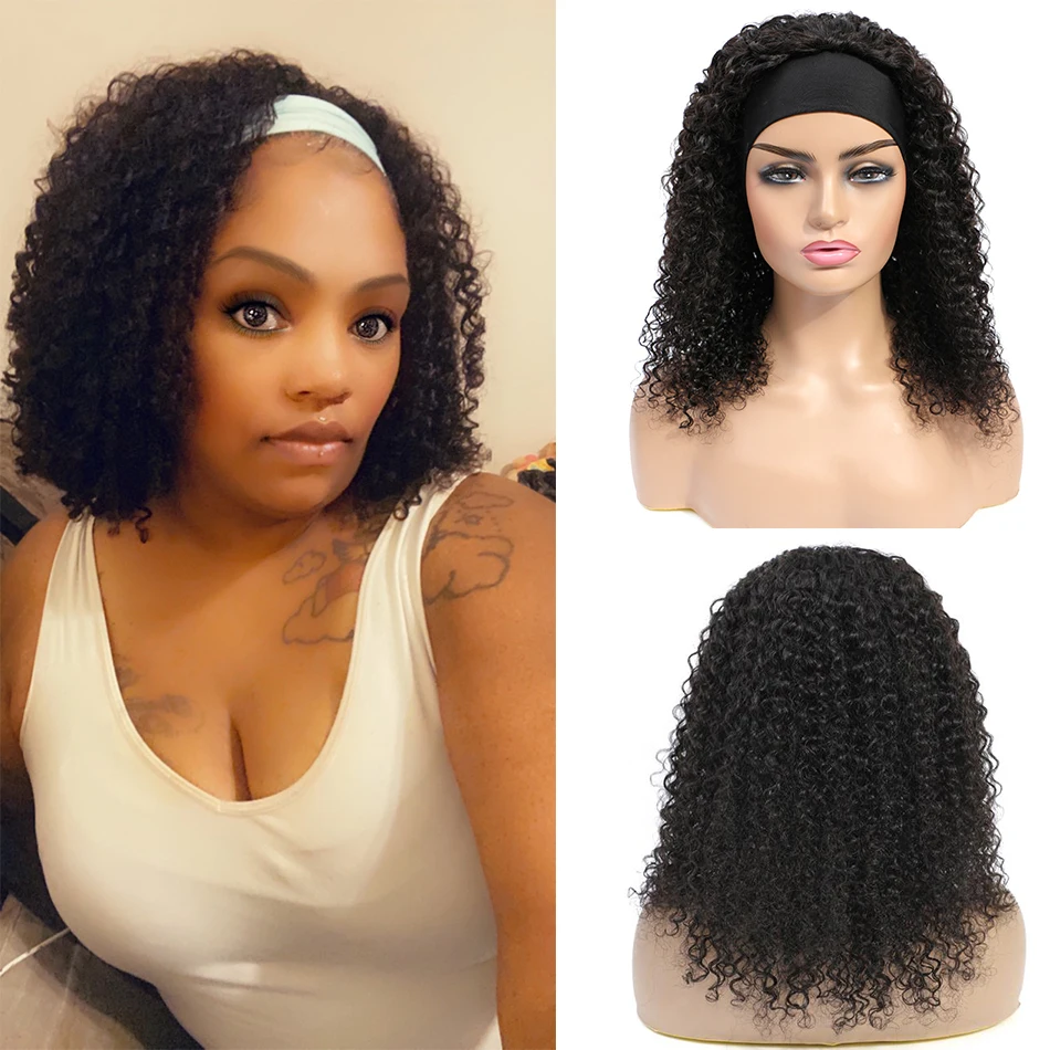 

Kinky Curly Women's Headband Wig Short 14 Inch Brazilian Afro Curls Remy Human Hair Wigs Glueless Machine Made Natural by TYSLE