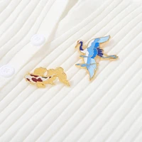 crane koi enamel pins custom good luck soar in the sky brooches for women trendy badge party wedding jewelry gift for friends