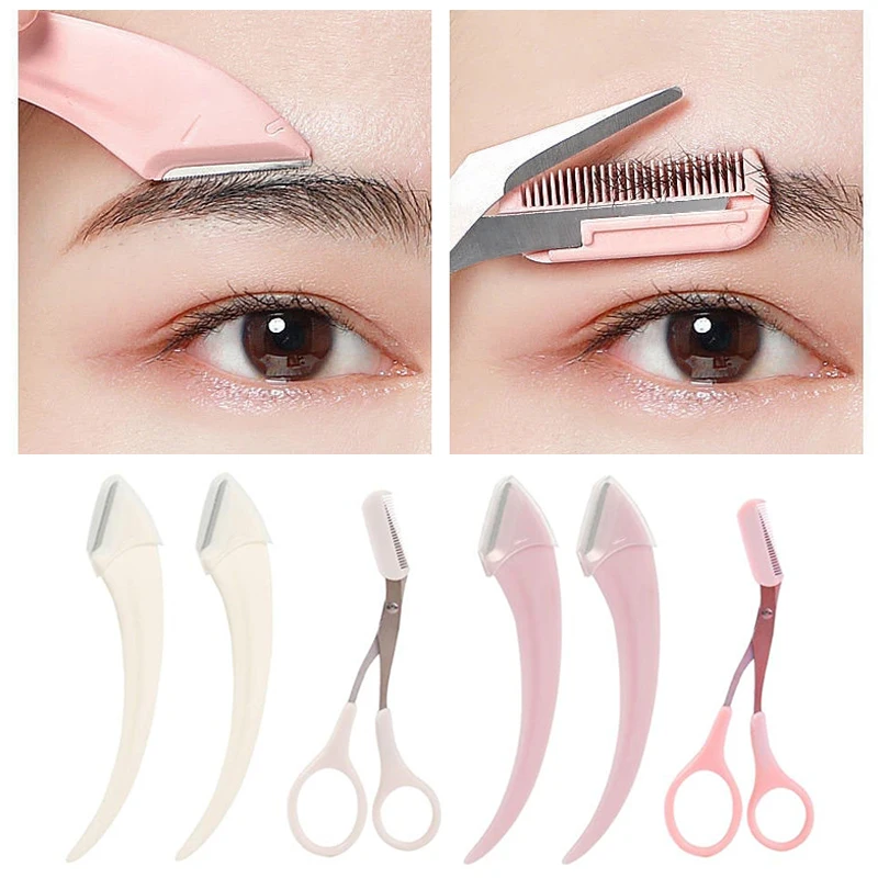 

New 3Pcs/Set Facial Hair Removal Brow Comb Scissors Hair Removal Eye Brow Trimmer Face Shaver Razor New Beauty Makeup Tool