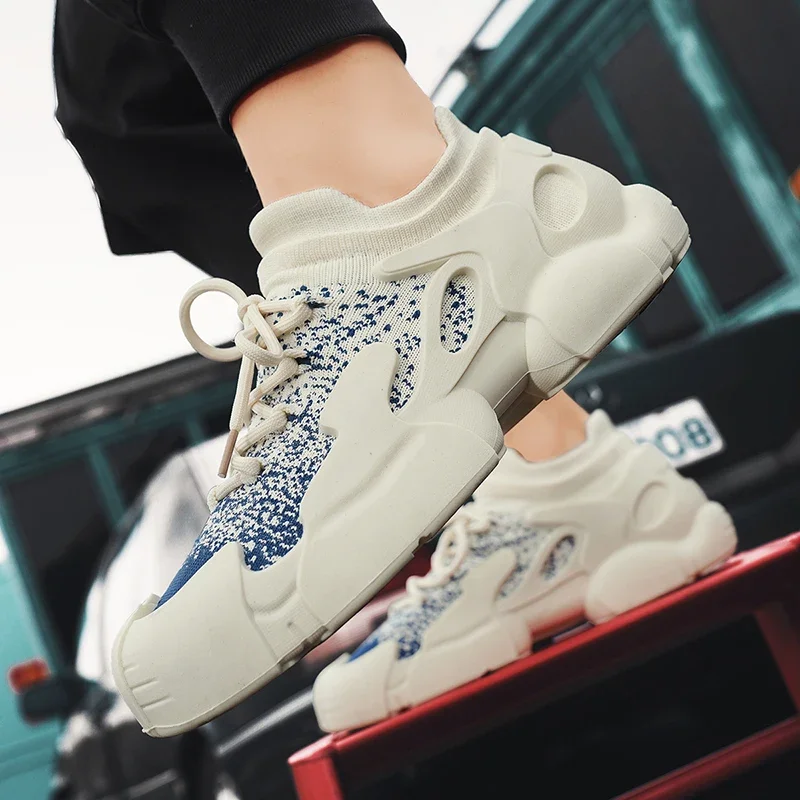 Мужские повседневные спортивные туфли Бежевые кроссовки дышащая сетчатая обувь