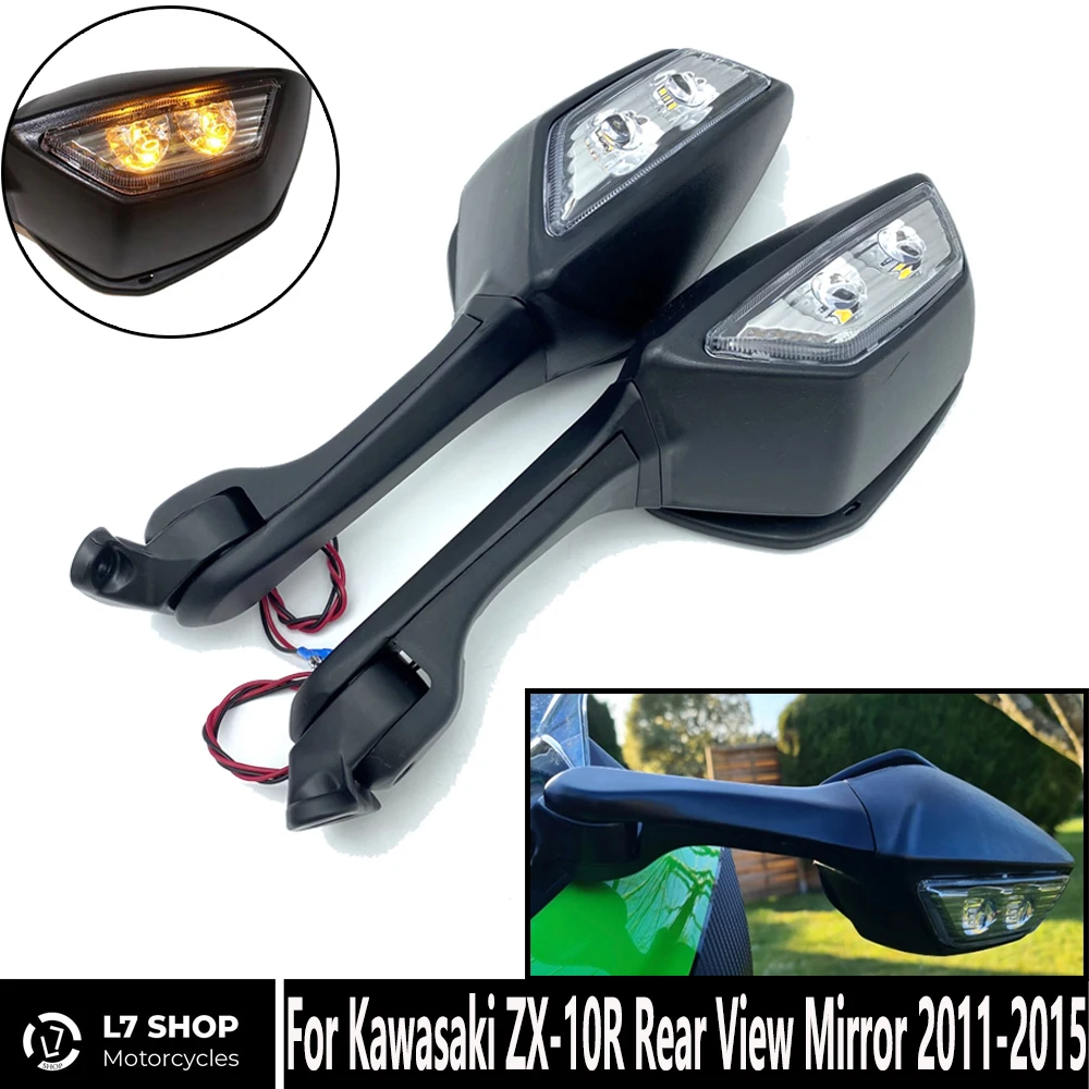 For Kawasaki Ninja ZX-10R 2011 2012 2013 2014 2015 Motorcycle Folding Rearview Mirror LED Turn Signal Rearview Mirror