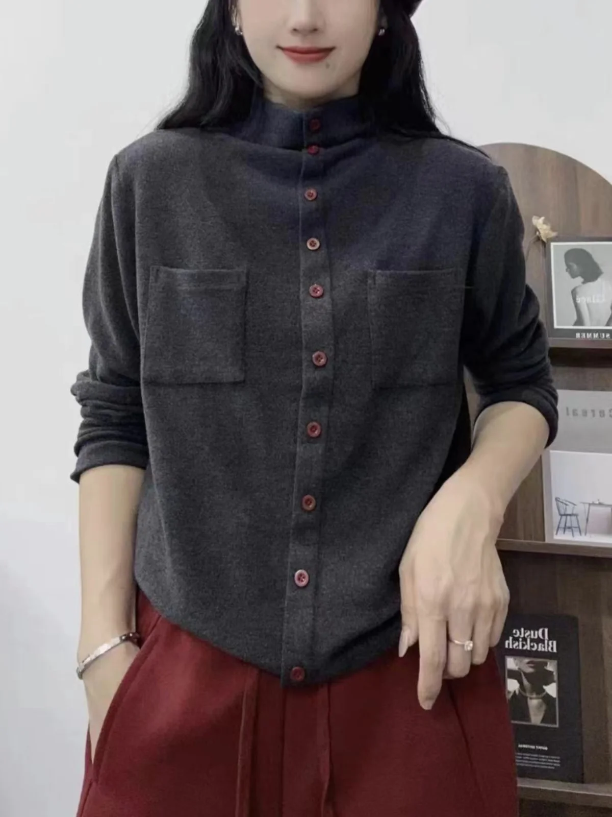 Single-Breasted Dralon Turtleneck Long sleeves Shirt Women 2024 Autumn and Winter Long Sleeve Warm Inner wear Bottoming Shirt...