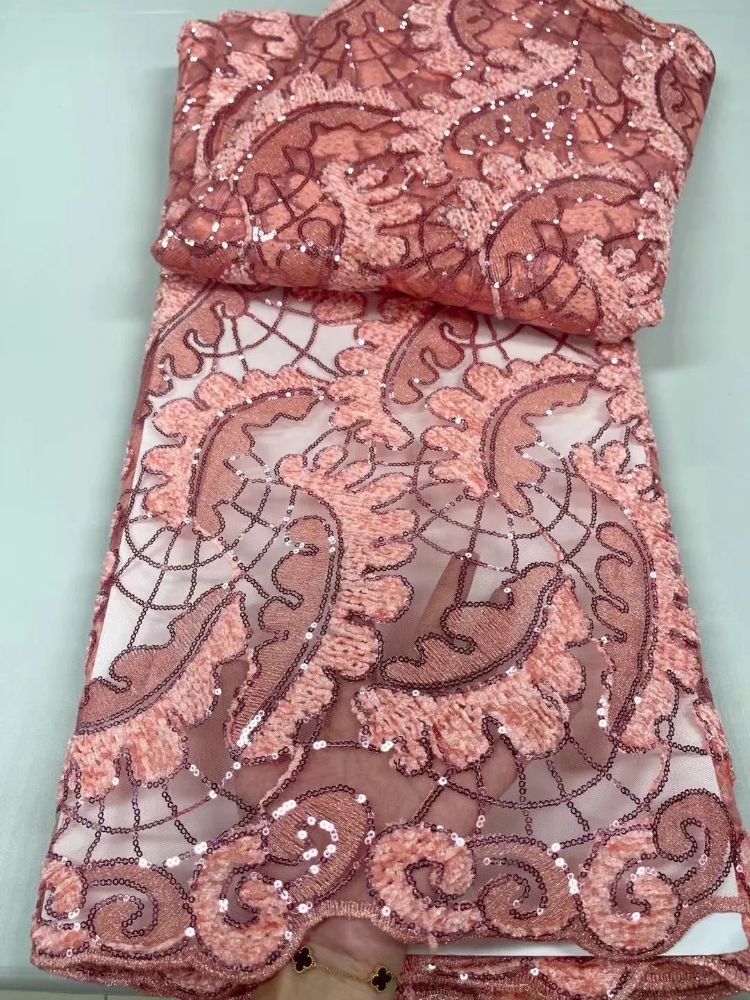 

Лидер продаж, нигерийская розовая бархатная сетчатая Кружевная Ткань 5 ярдов, 2022 африканская высококачественная ткань с блестками для женс...