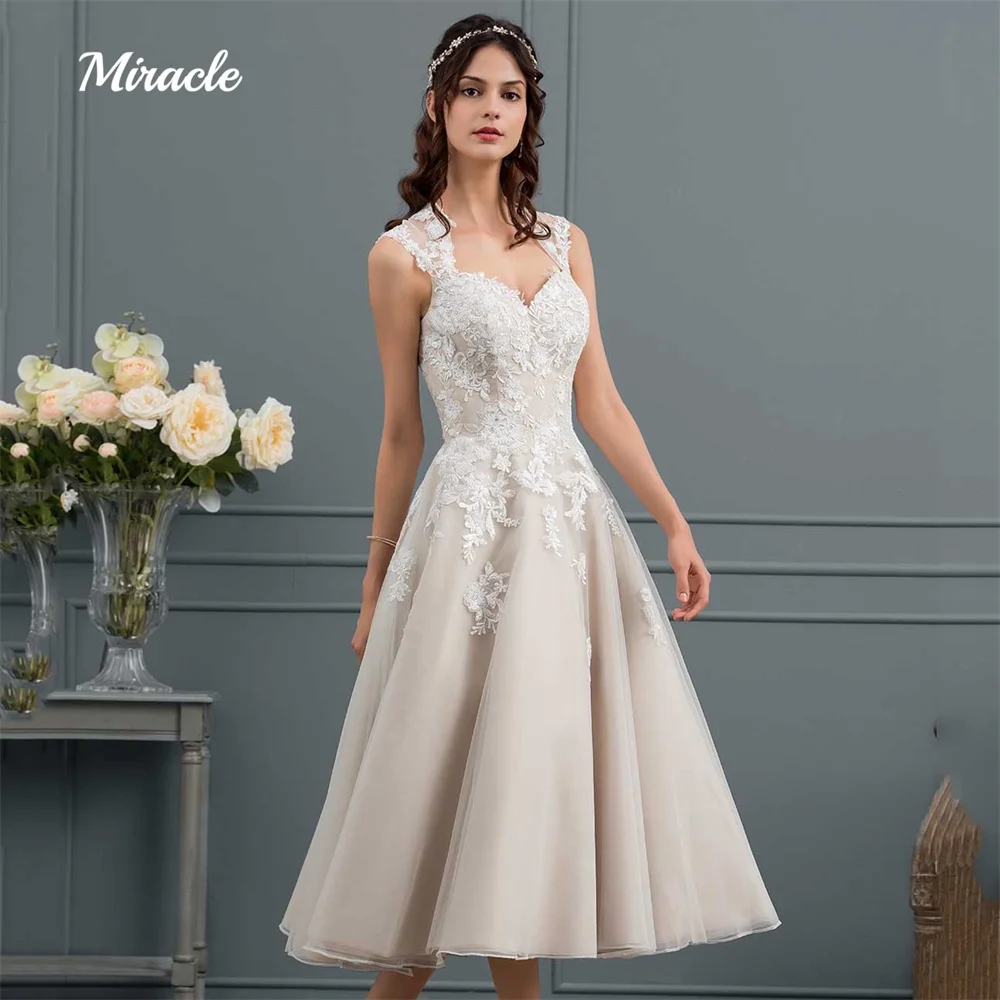 

Elegant A-Line Wedding Dresses Sweetheart Neck Bride Robes Sleeveless Bridal Gowns Sexy Illusion Lace Applique Vestidos De Novia