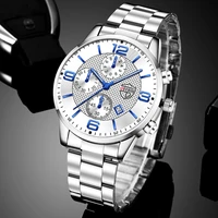 luxury mens gold stainless steel watches fashion men business leather quartz watch man calendar luminous clock relogio masculino