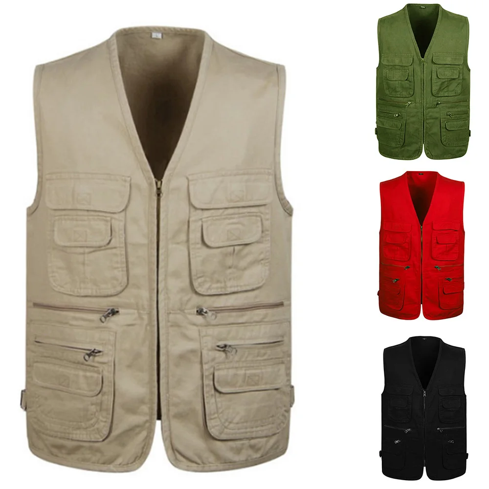 Купи Male Casual Summer Big Size Sleeveless Vest Men Multi Pocket Photograph Waistcoat Camera Outdoor Travelers Fishing Tooling Vests за 229 рублей в магазине AliExpress