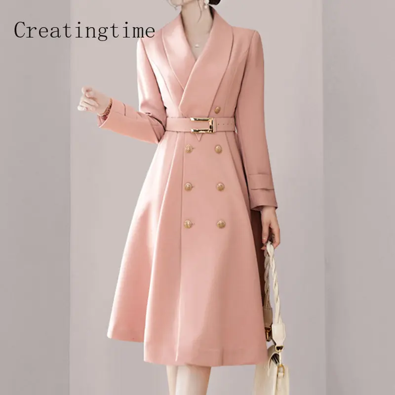 

Мода Роскошные Тонкий Тренч Пальто С Поясом Для Женщин 2023 Весна Новый Сплошной Лацкан Двубортный Элегантный Женский Ветровка 1B114