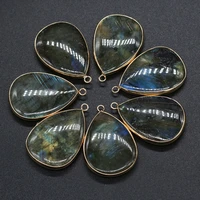 5pcsnatural stone flash labradorite water drop pendant for jewelry makingdiy necklace accessorie healing gems charm gift 22x40mm