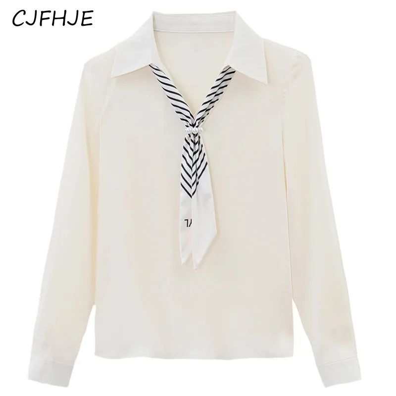 CJFHJE Французская женская рубашка-поло с воротником и длинными рукавами весеннее