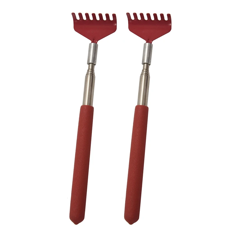 

2X Telescopic Stainless Steel Compact Scratching Tool Extendable 20-68Cm Back Scratcher Massager 5 Section (Red)