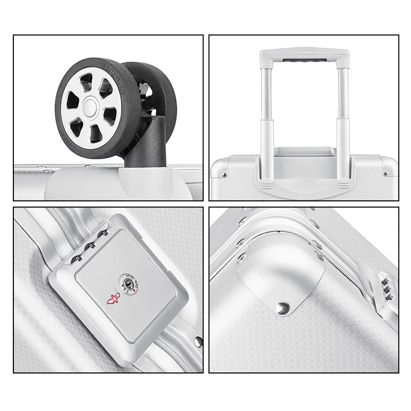 18 Inch Pull Rod Tool Box Aluminum Alloy Instrument Box all Aluminum Magnesium Alloy Business Suitcase Metal Boarding Box